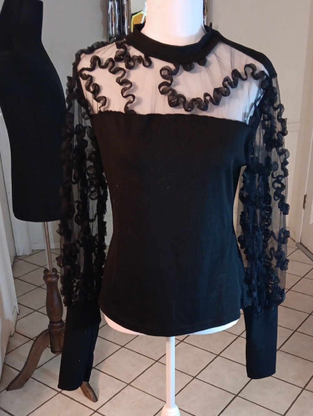 Source Unknown Black Sheer Ruffle Sleeve blouse